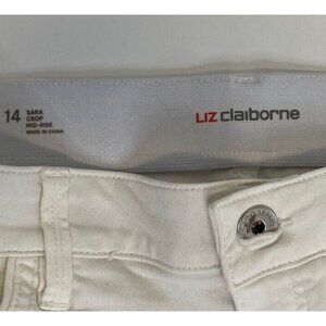 Liz Claiborne Mid-Rise Sara Crop Flex Fit, Size 14, White, Cotton Stretch,